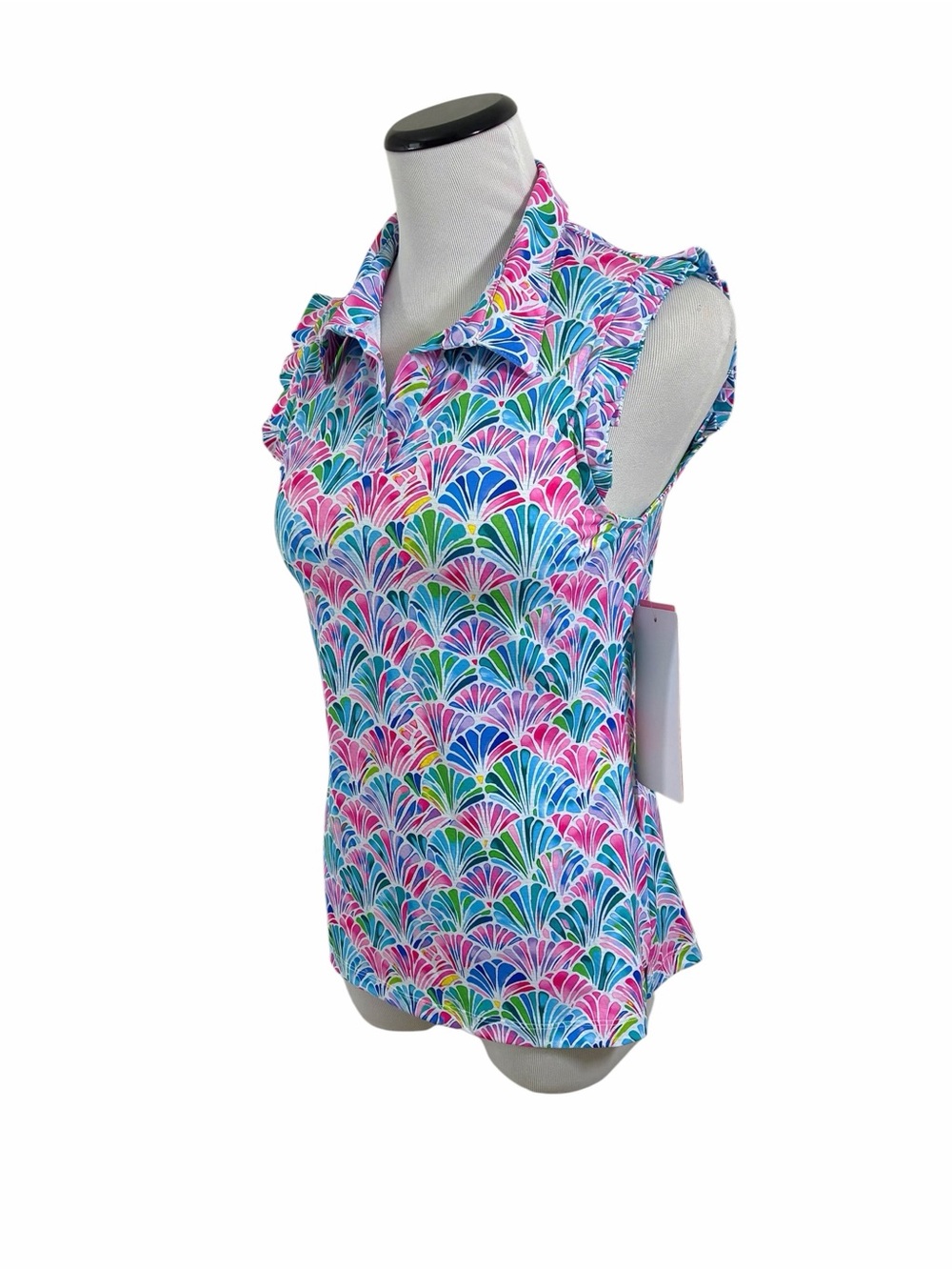 Athletic Lightweight Sleeveless Top Sz S Turquoise Ruffle Accent